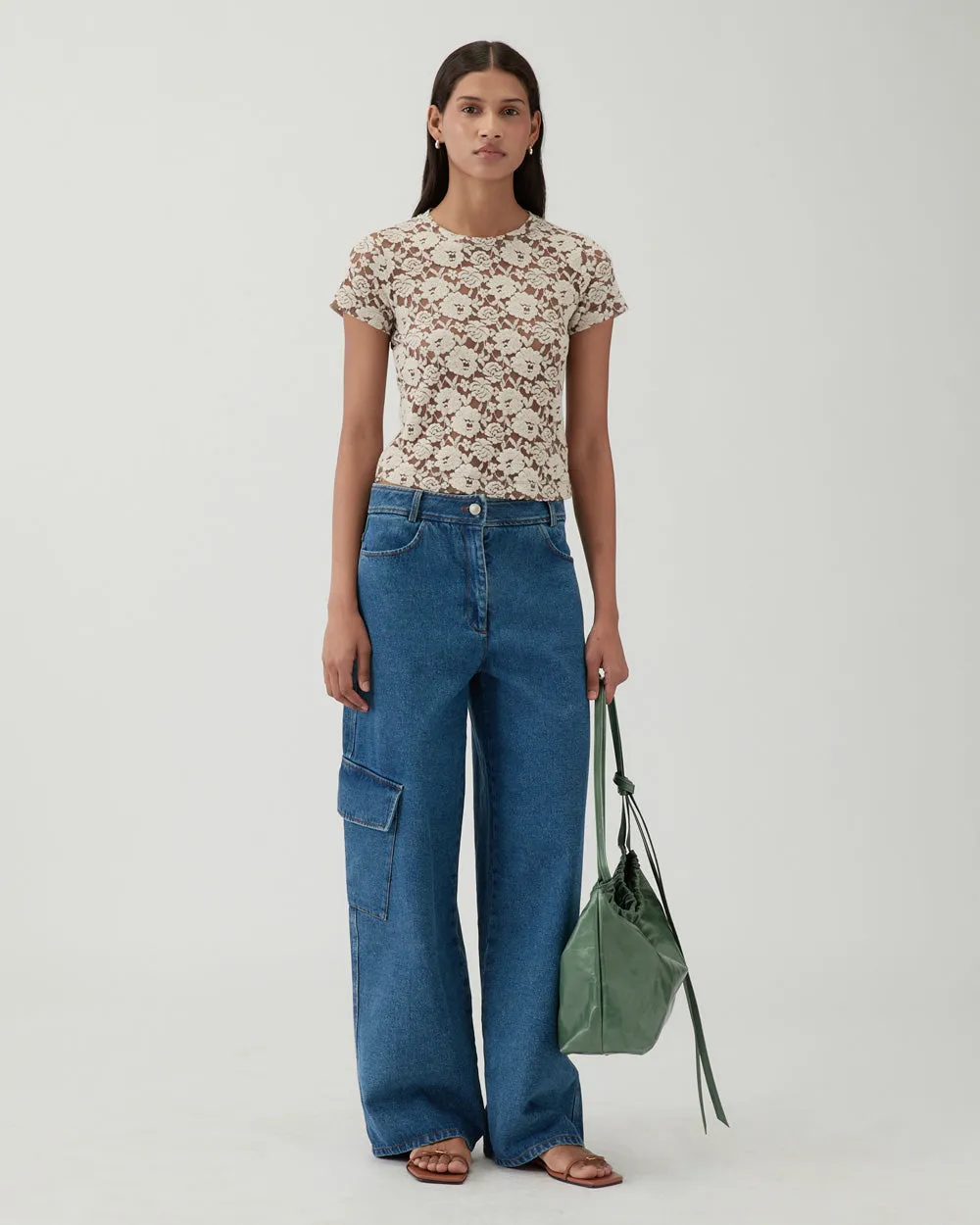 Adina T-Shirt Cotton Blend Floral Lace Brown sold by Rejina Pyo product image thumbnail 2