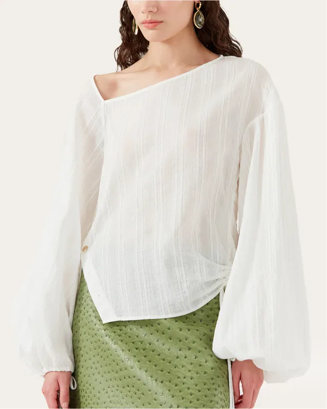 Birdie Top Cotton Stripe Off-White made by Rejina Pyo