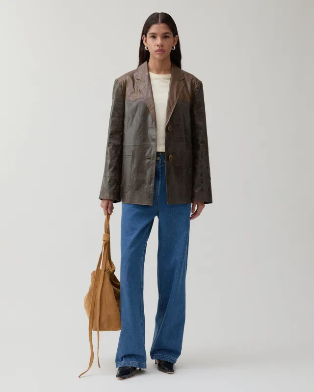 Andrea Jacket Faux Leather Distressed Brown made by Rejina Pyo