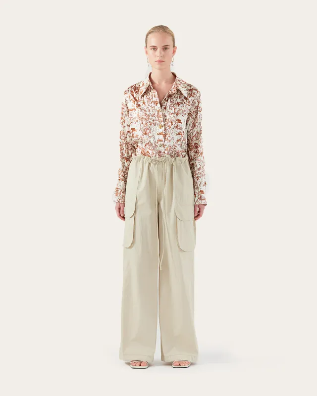 Vietta Trousers Cotton Blend Twill Sand made by Rejina Pyo