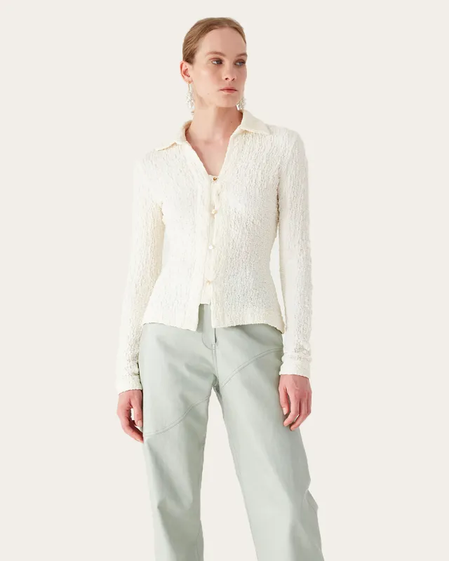 Lowry Top Cotton Blend Seersucker Off-White sold by Rejina Pyo