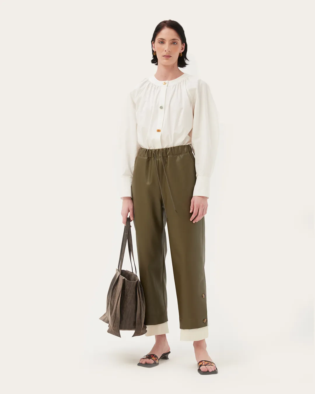 Noemi Trousers Faux Leather Green sold by Rejina Pyo