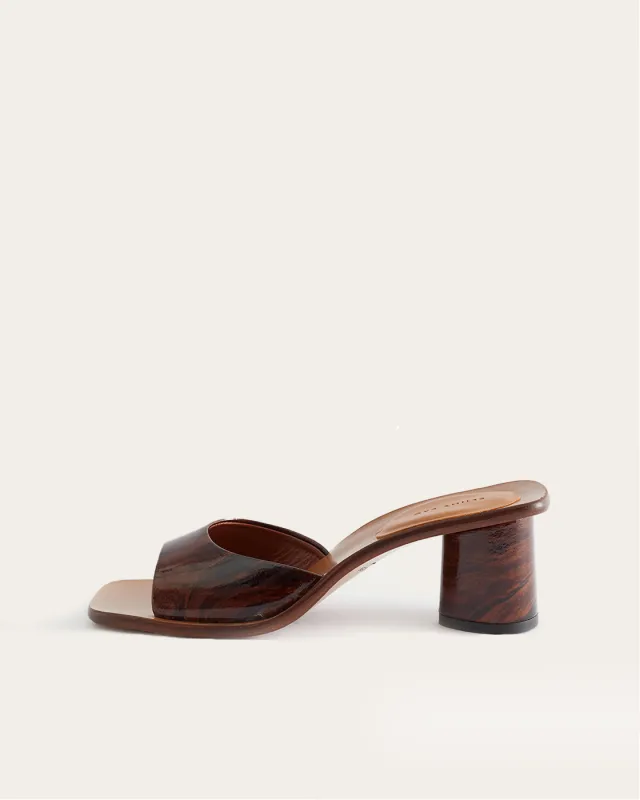 Selma Heels Patent Leather Wood Brown sold by Rejina Pyo