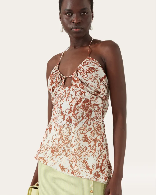 Mei Top Chiffon Printed Brown made by Rejina Pyo