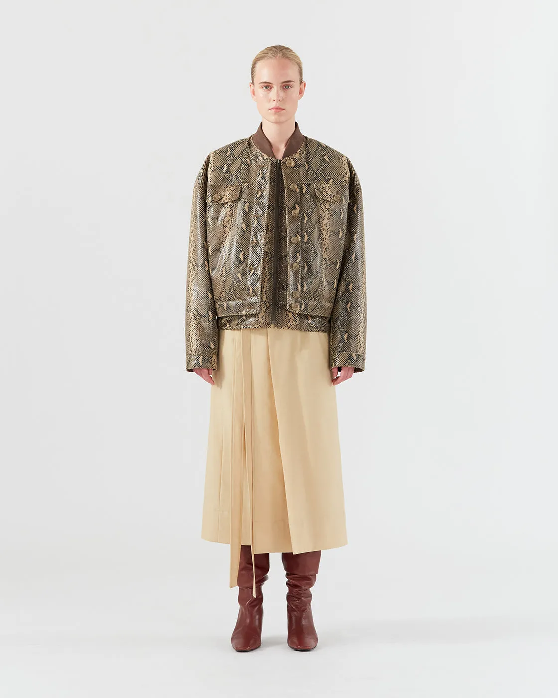 Wells Bomber Jacket Faux Leather Snake Effect Beige sold by Rejina Pyo product image thumbnail 3