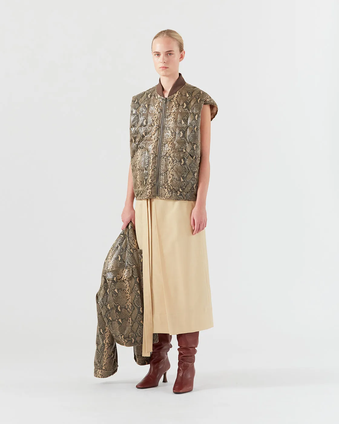 Wells Bomber Jacket Faux Leather Snake Effect Beige sold by Rejina Pyo product image thumbnail 5