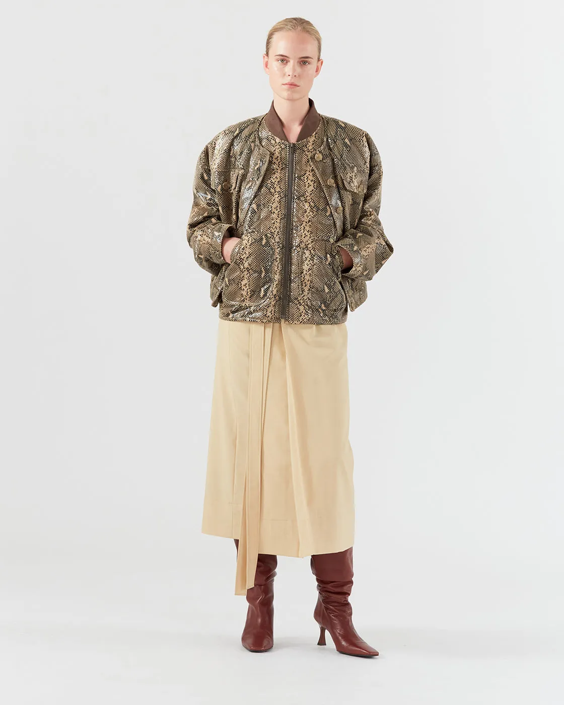 Wells Bomber Jacket Faux Leather Snake Effect Beige sold by Rejina Pyo product image thumbnail 4