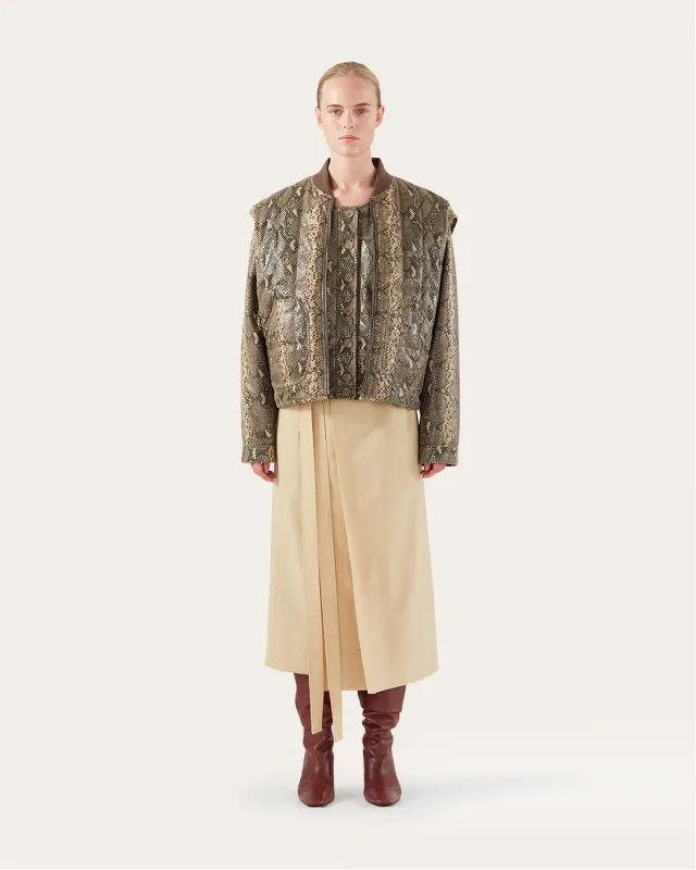 Wells Bomber Jacket Faux Leather Snake Effect Beige made by Rejina Pyo