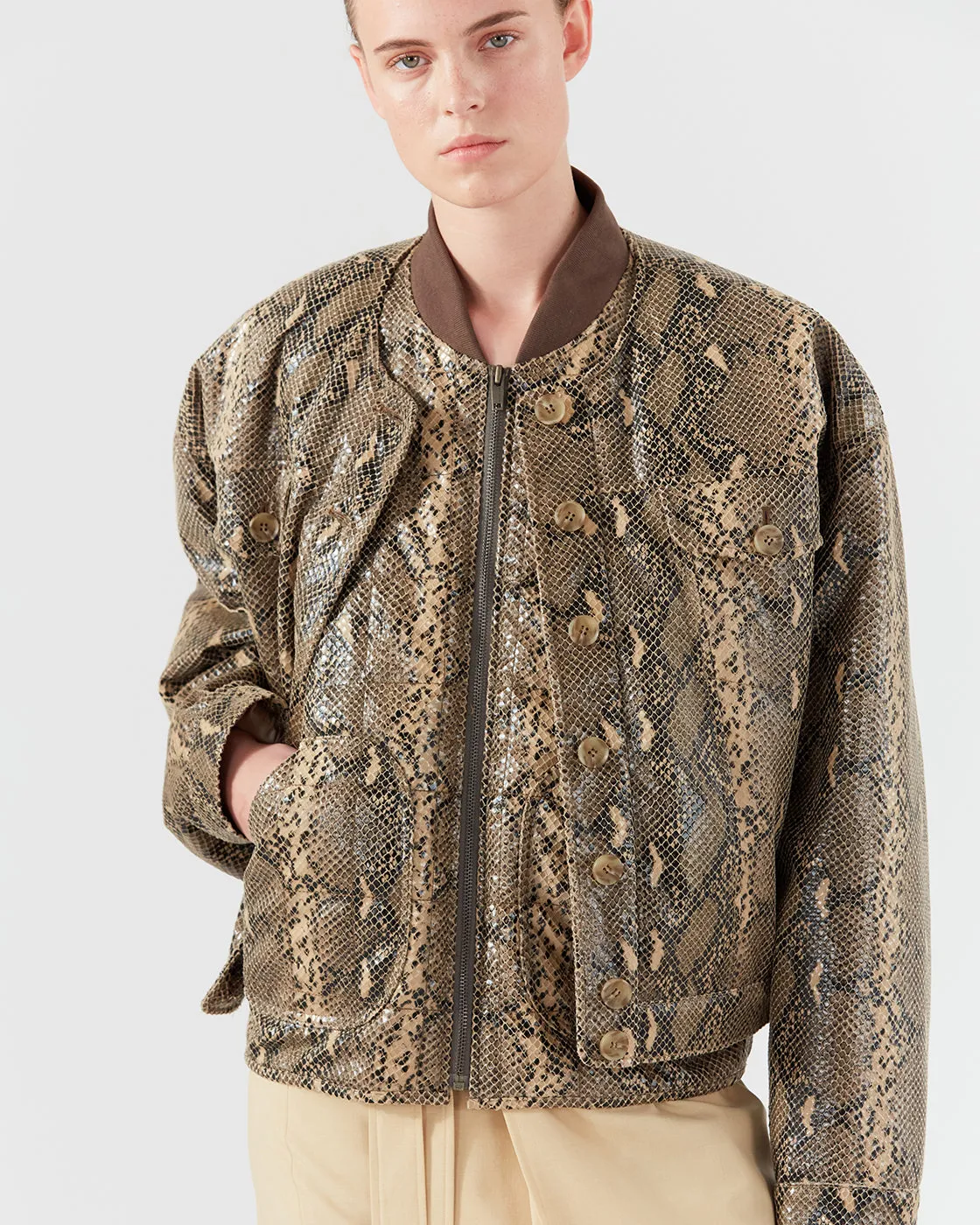 Wells Bomber Jacket Faux Leather Snake Effect Beige sold by Rejina Pyo product image thumbnail 2