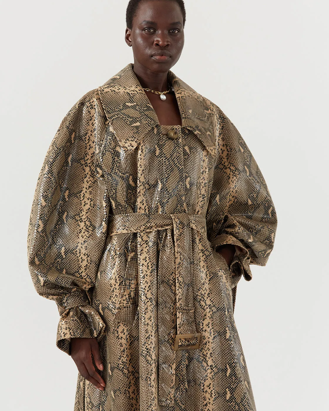 Oona Trenchcoat Faux Snakeskin Beige sold by Rejina Pyo product image thumbnail 3