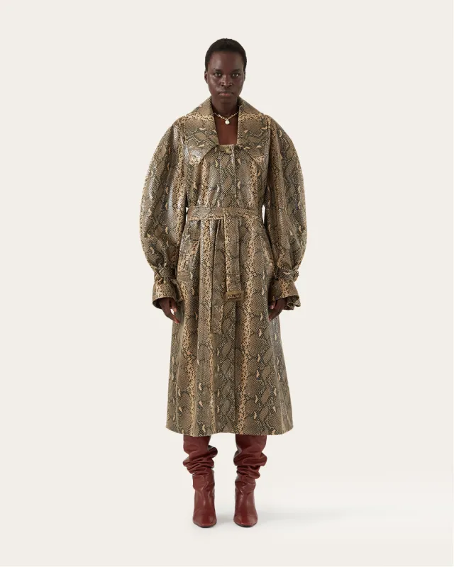 Oona Trenchcoat Faux Snakeskin Beige made by Rejina Pyo