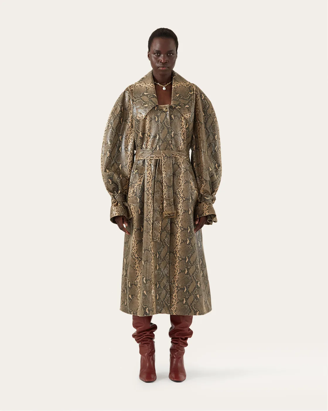 Oona Trenchcoat Faux Snakeskin Beige sold by Rejina Pyo