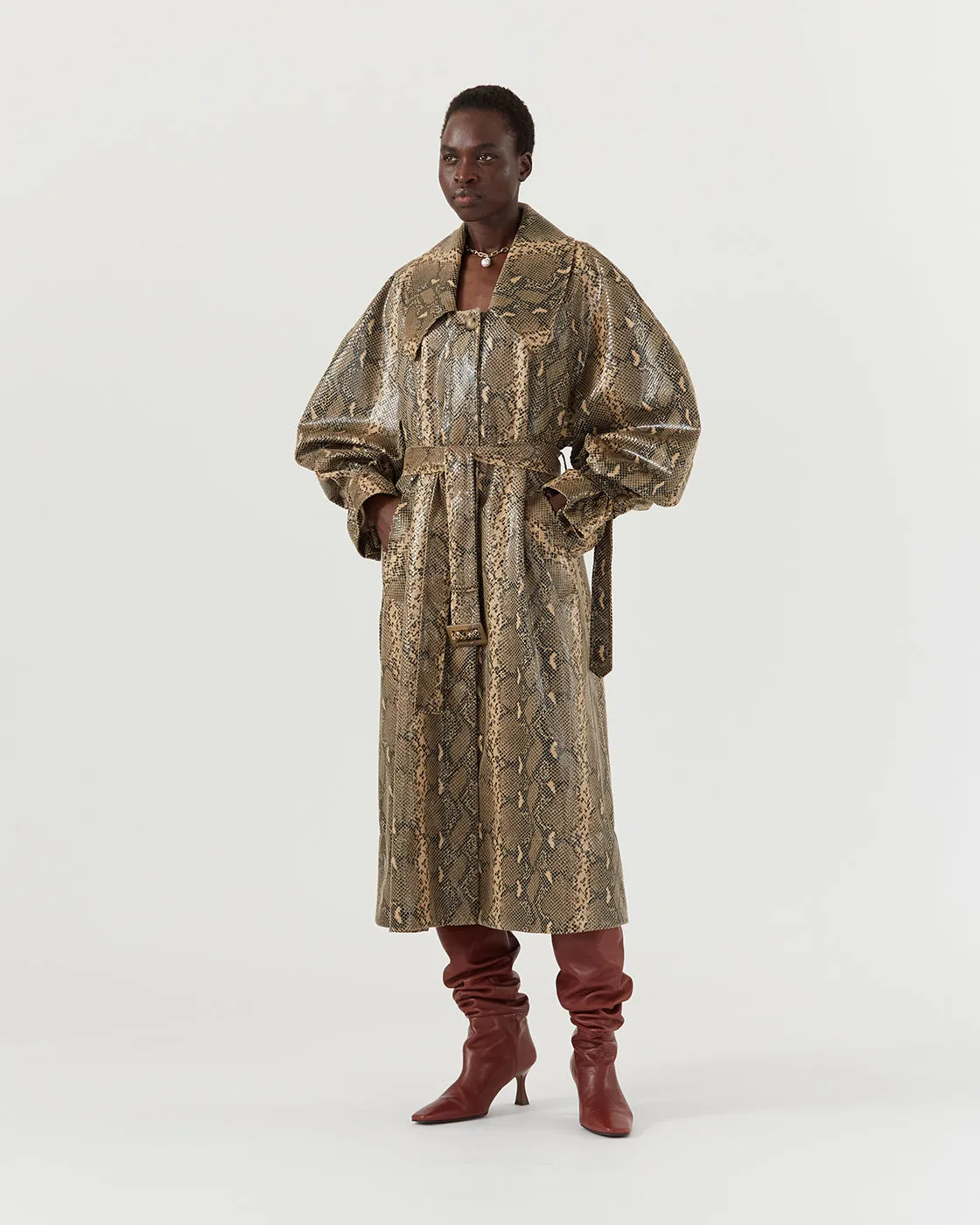 Oona Trenchcoat Faux Snakeskin Beige sold by Rejina Pyo product image thumbnail 4