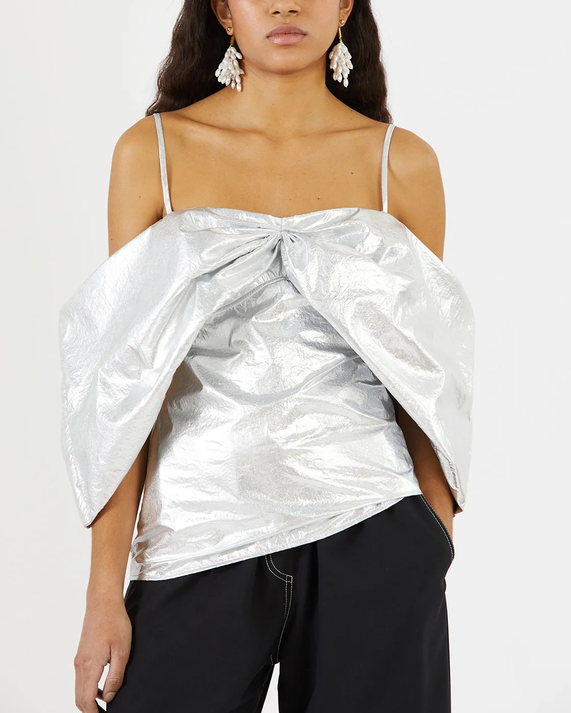 Lou Blouse Lamé Metallic Silver sold by Rejina Pyo product image thumbnail 3