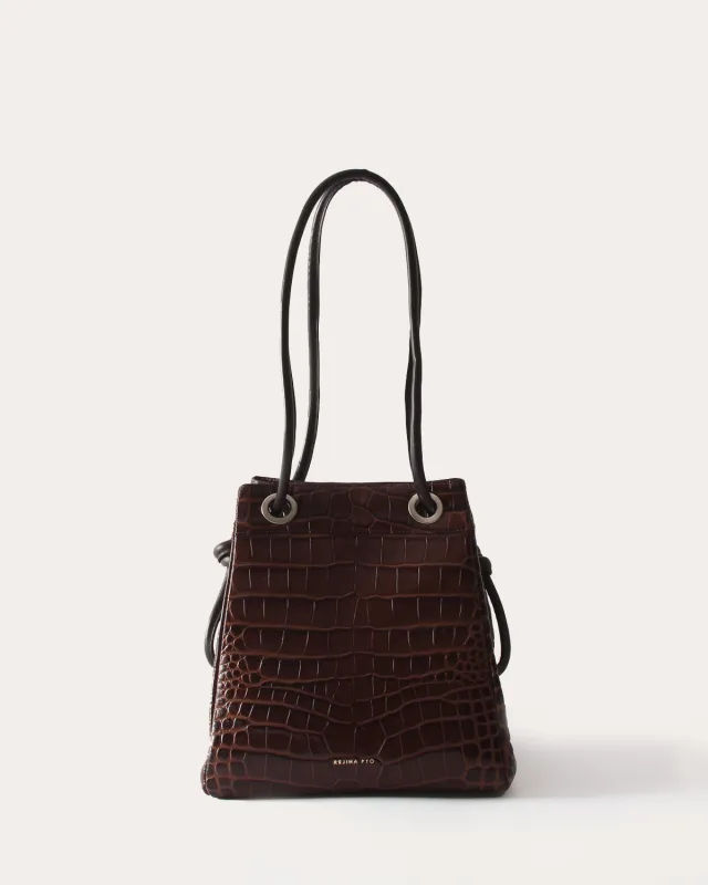 Rita Bucket Leather Embossed Brown made by Rejina Pyo