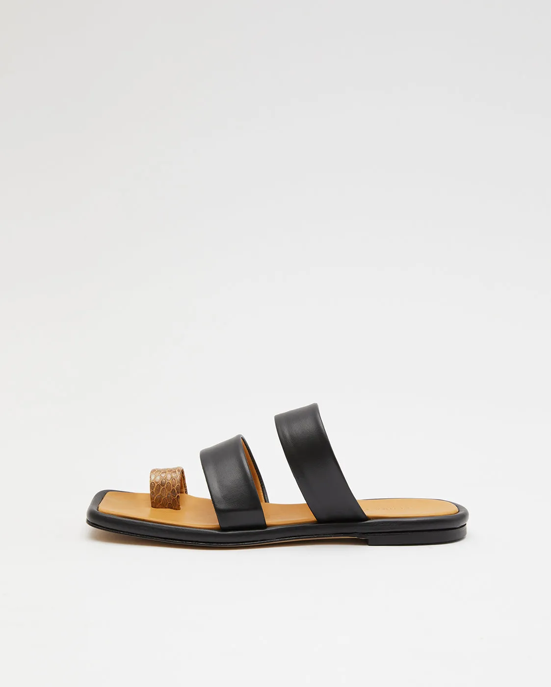 Larissa Flat Sandal 10mm Leather Black sold by Rejina Pyo