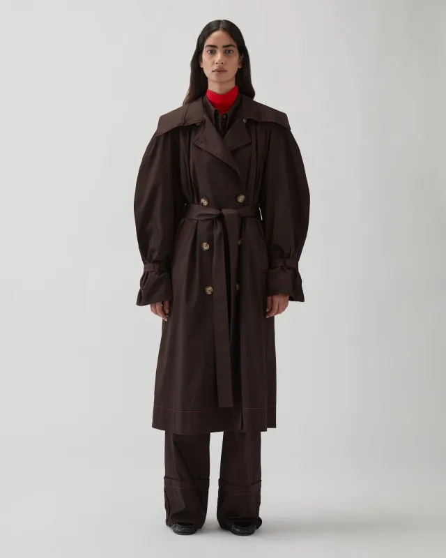 Romy Trenchcoat Sateen Cotton Dark Chocolate sold by Rejina Pyo