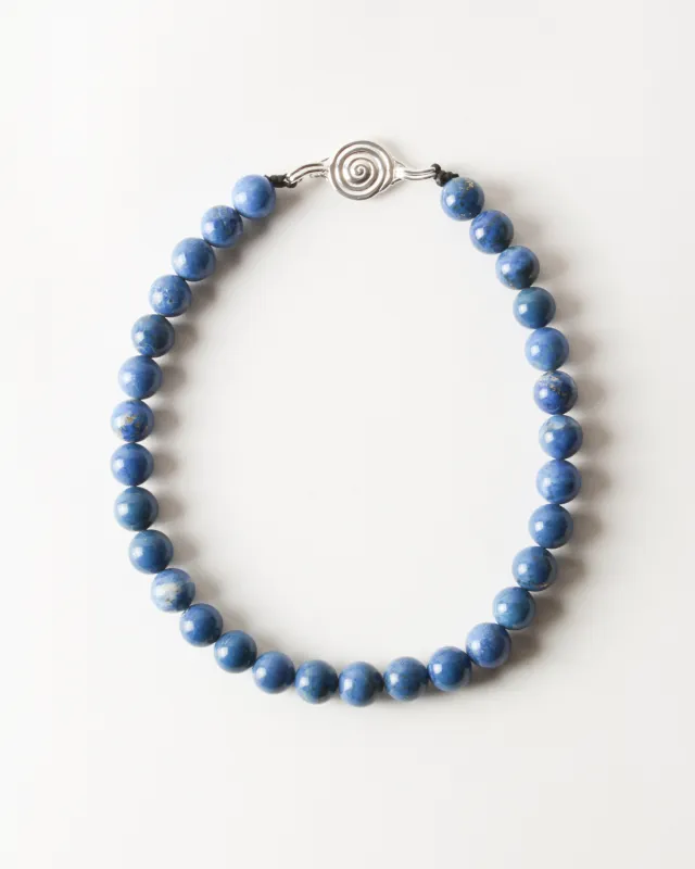 Beaded Swirl Necklace Silver Plated with Lapis made by Rejina Pyo