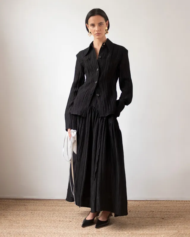 Camilla Shirt Tencel Blend Seersucker Black made by Rejina Pyo
