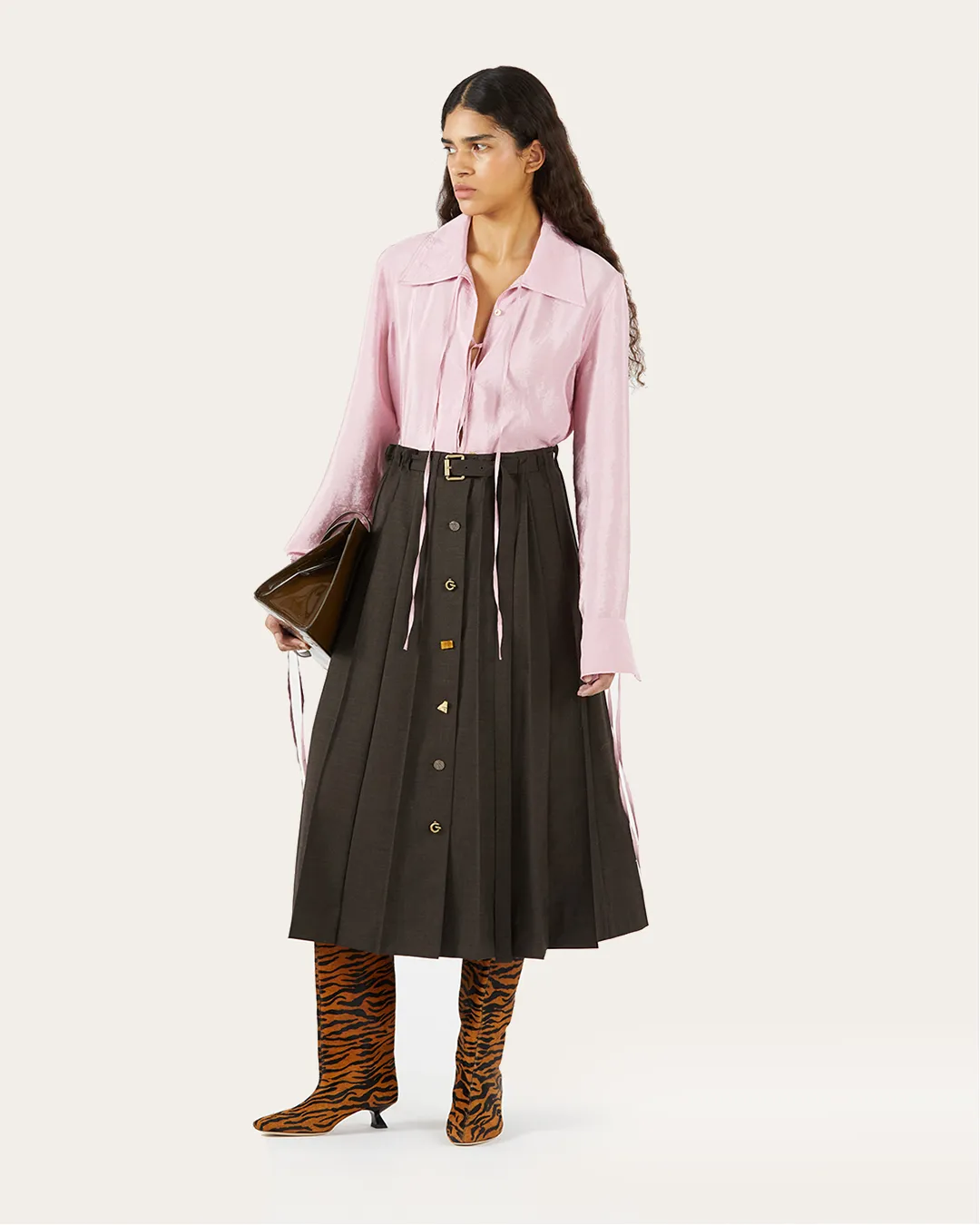 Noor Skirt Wool Blend Suiting Coffee sold by Rejina Pyo