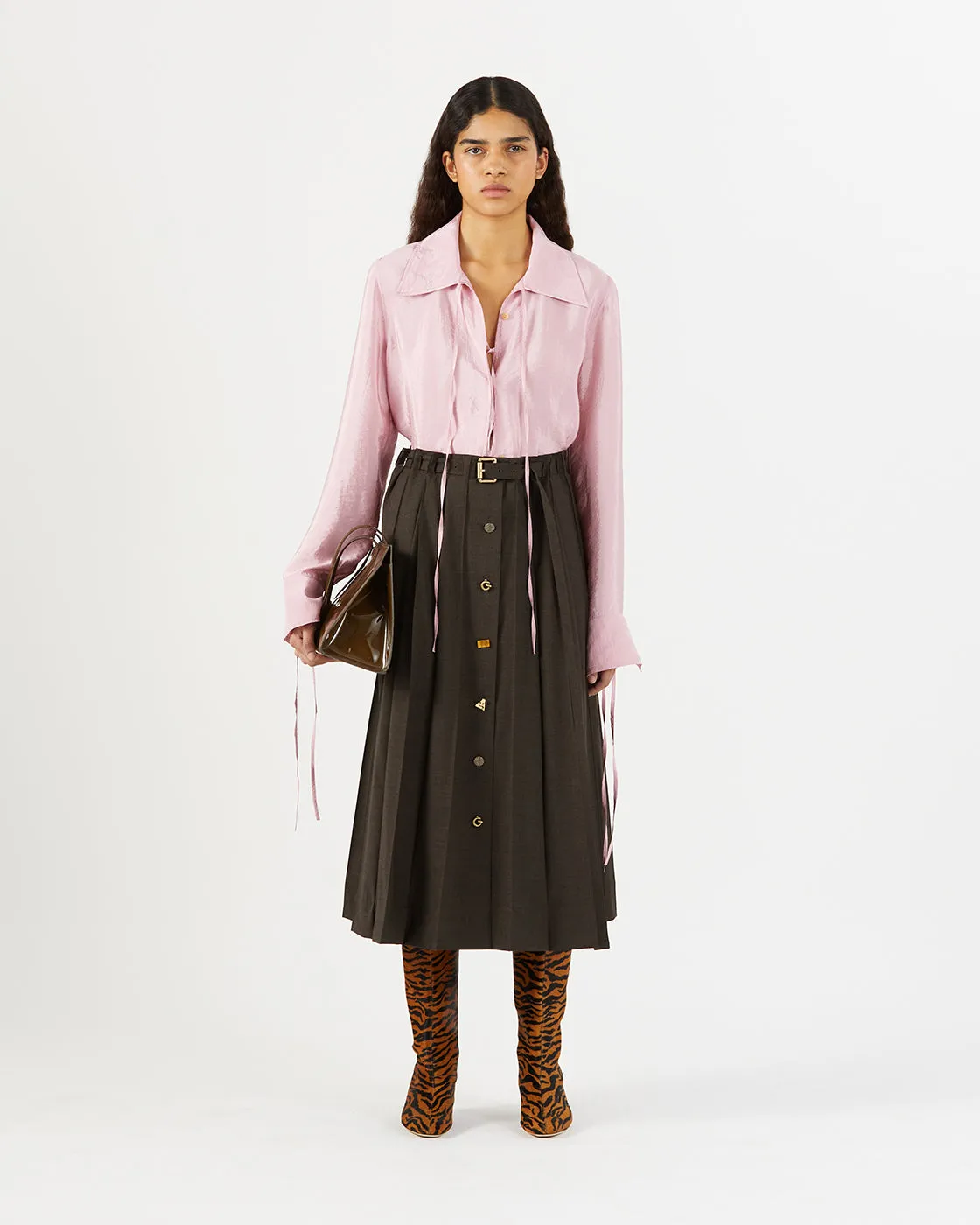 Noor Skirt Wool Blend Suiting Coffee sold by Rejina Pyo product image thumbnail 3