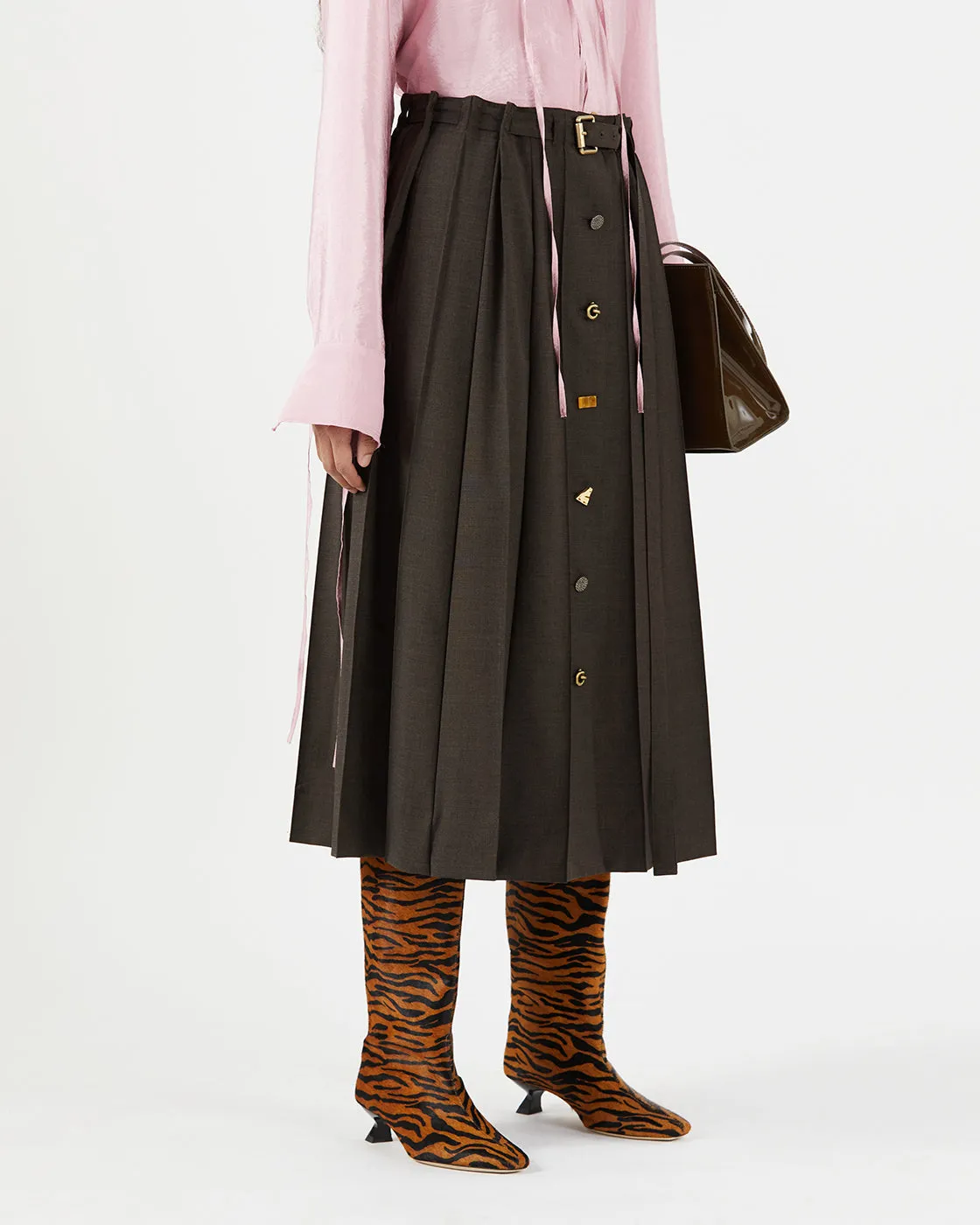 Noor Skirt Wool Blend Suiting Coffee sold by Rejina Pyo product image thumbnail 2