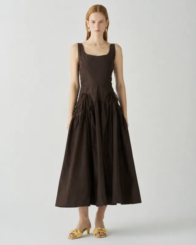 Erica Dress Taffeta Chocolate made by Rejina Pyo