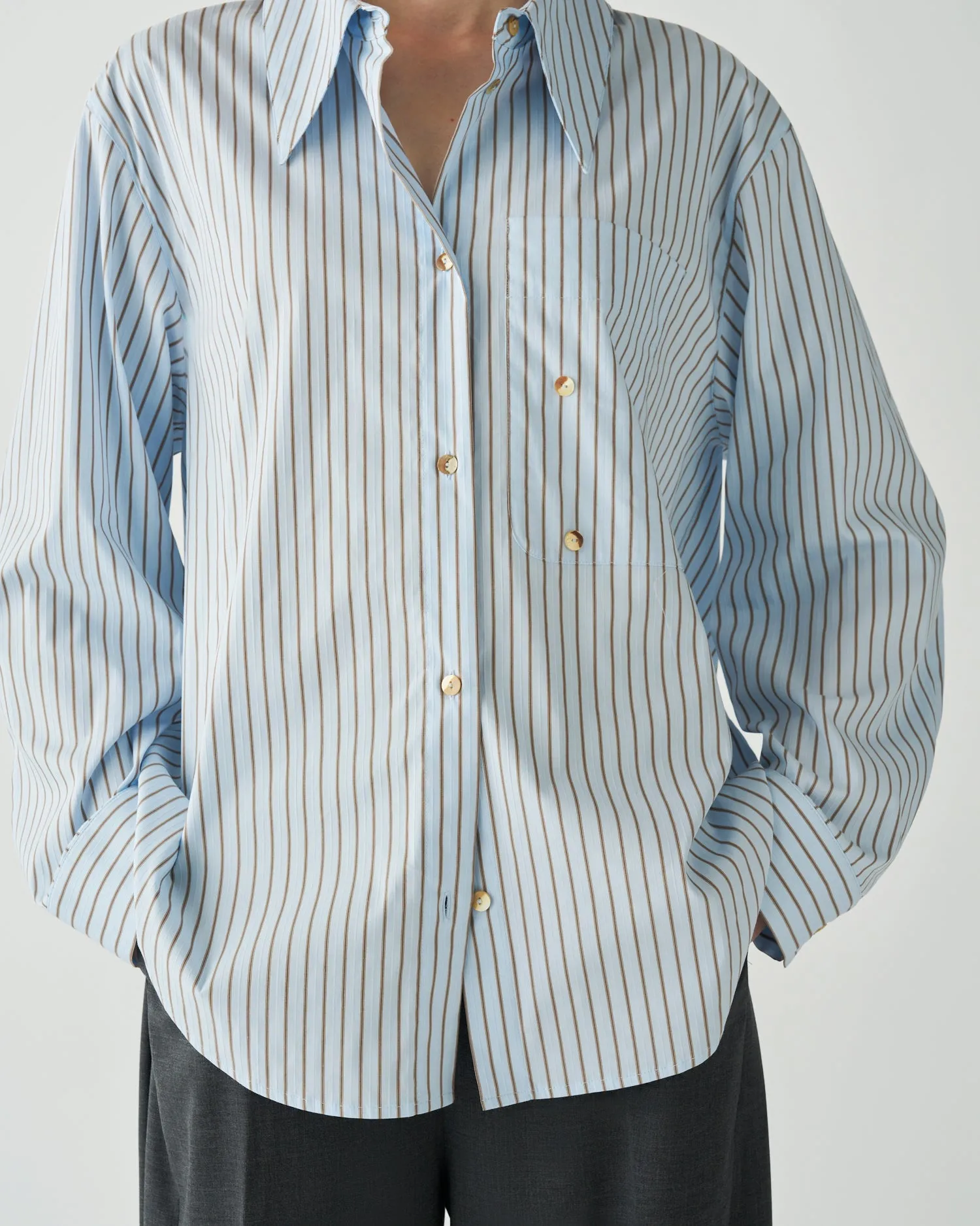 Ellis Shirt Cotton Stripe Jacquard Sky sold by Rejina Pyo product image thumbnail 5