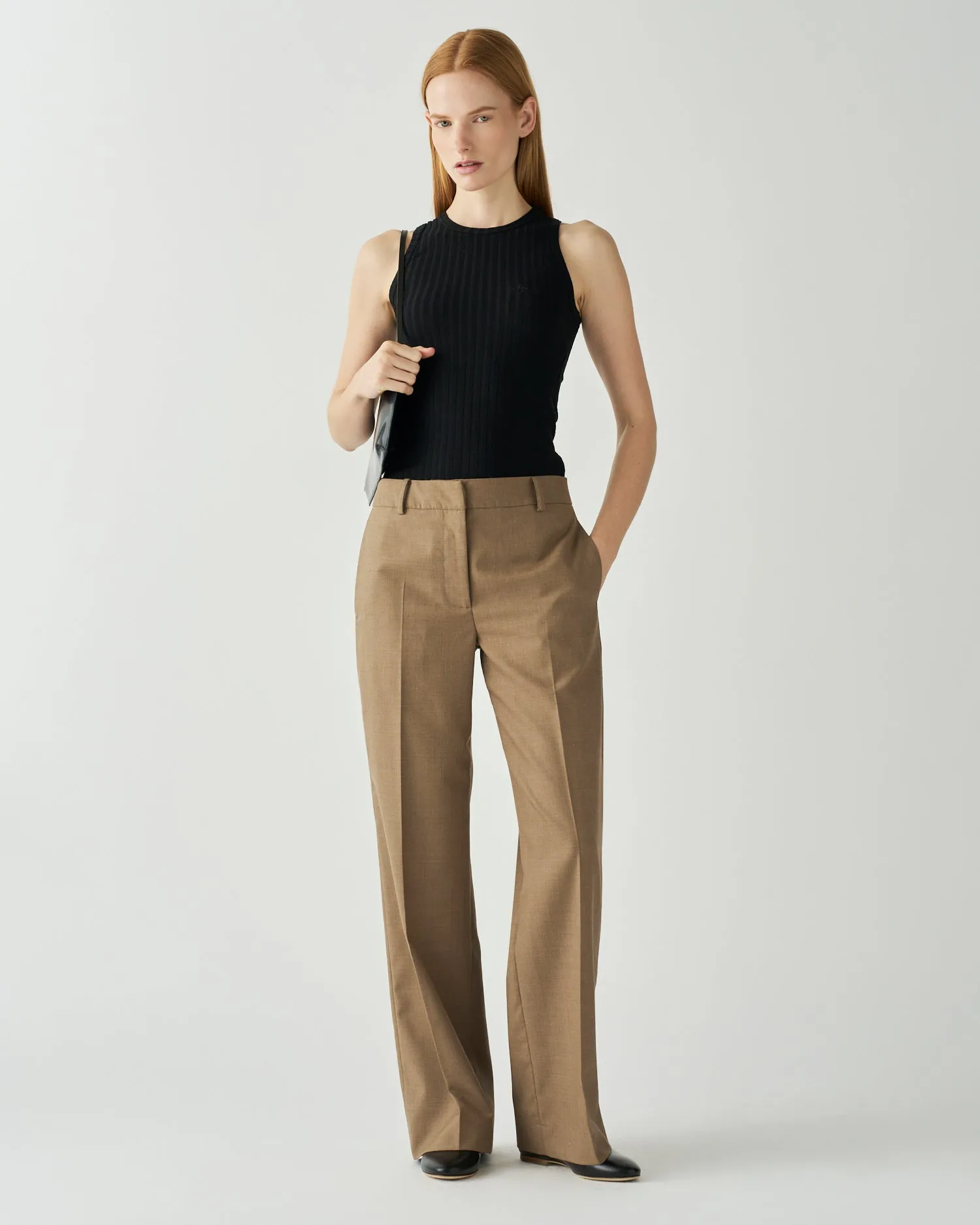 Cathy Trousers Wool Suiting Walnut sold by Rejina Pyo