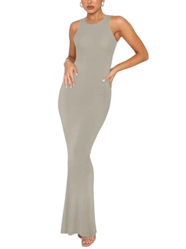 Lounge Tank Long Dress Elegant Sleeveless Halter Neck Bodycon Maxi Dresses sold by ReoRia