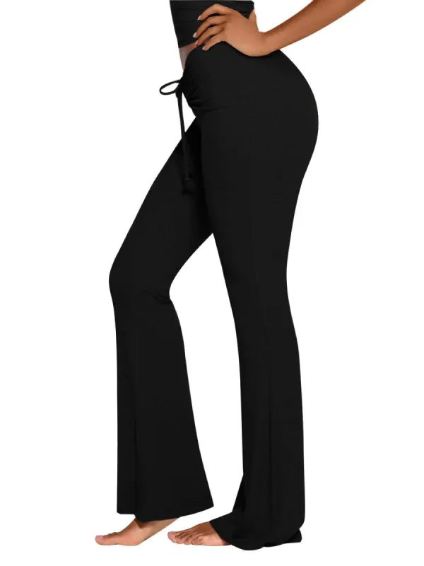 Flare Lounge Pants Ruched Ribbed Flowy Bell Bottoms Leggings sold by ReoRia