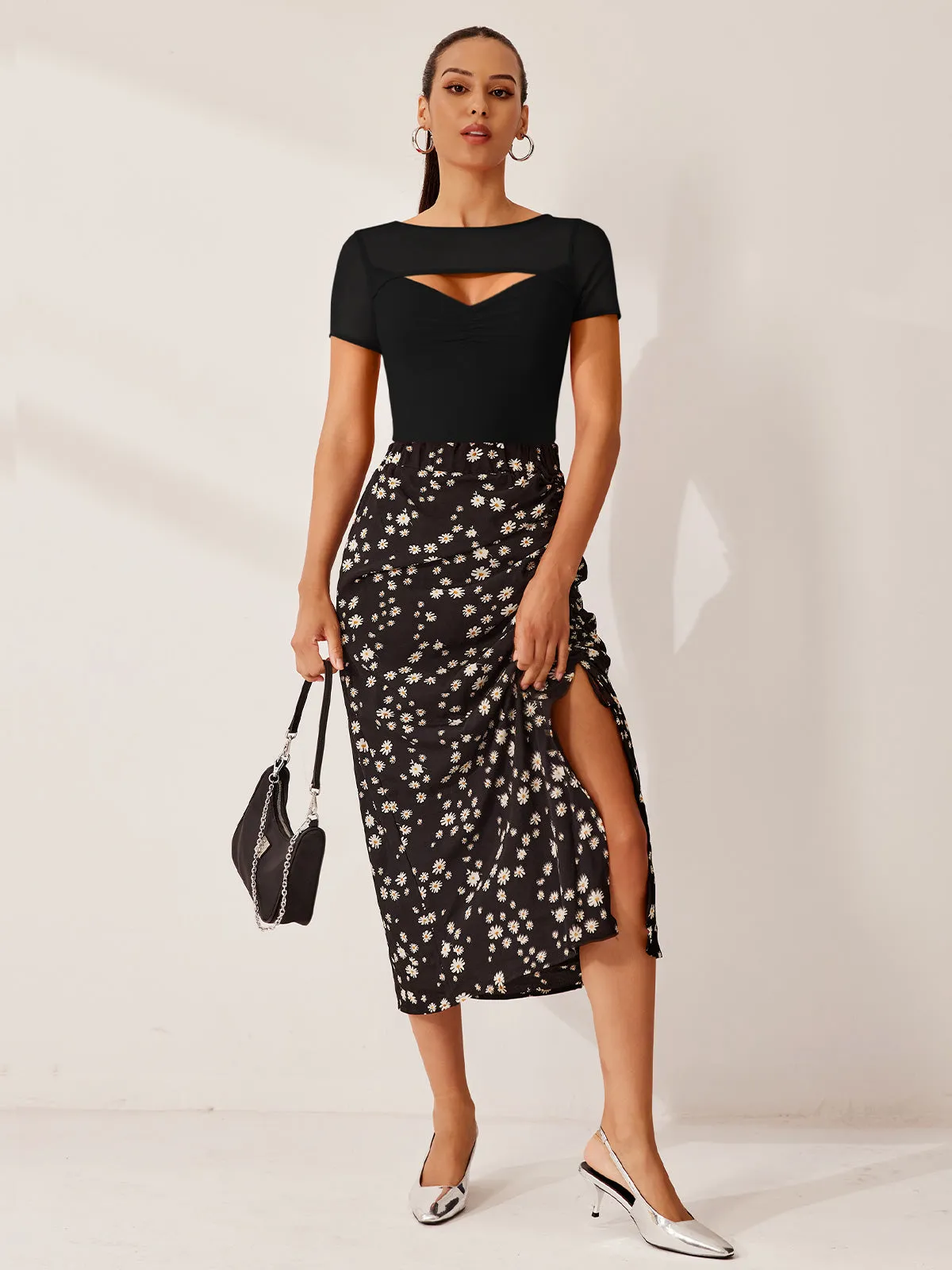 V Neck Cut Out Bodysuits Tops Designer Collection sold by ReoRia product image thumbnail 2