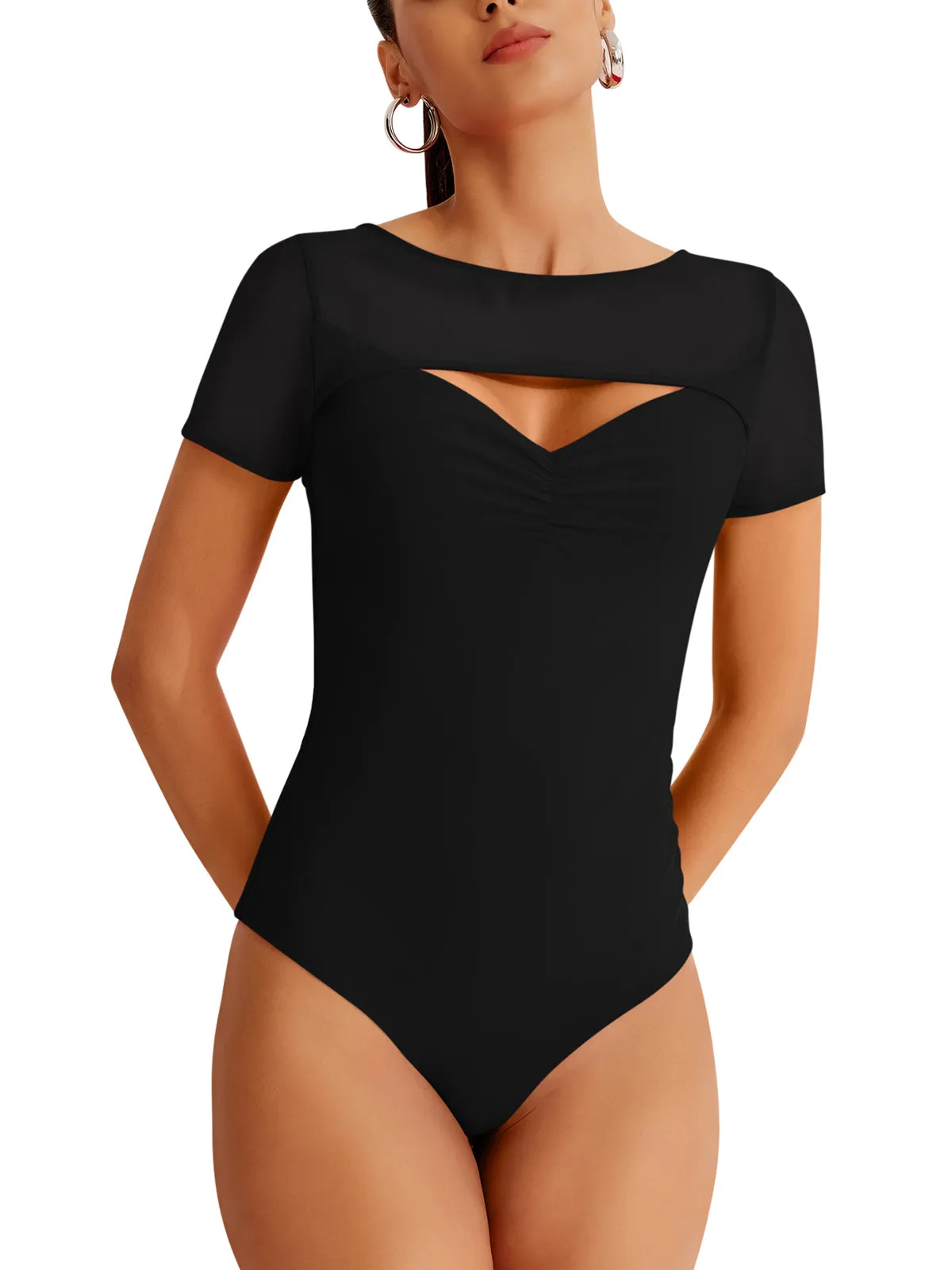 V Neck Cut Out Bodysuits Tops Designer Collection sold by ReoRia
