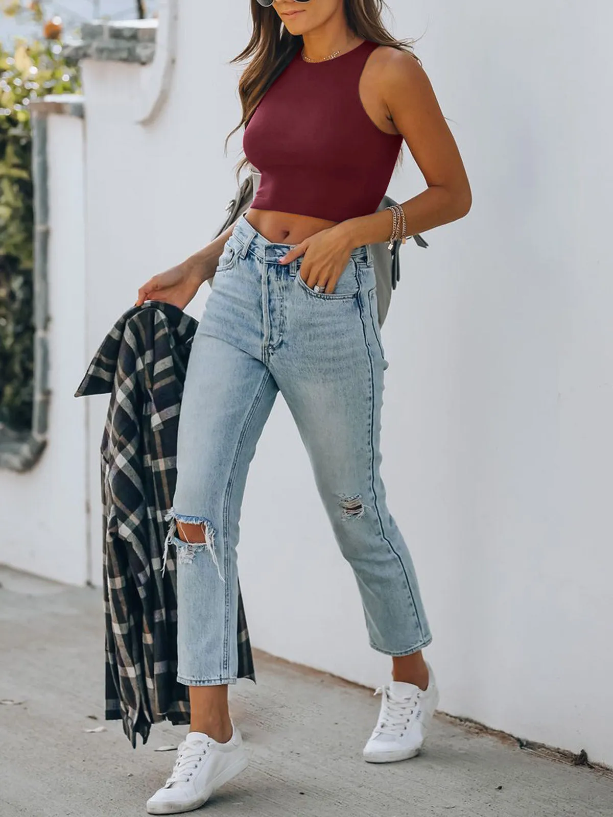 Fashionista’s Dream Crop Top-Burgundy sold by ReoRia product image thumbnail 4