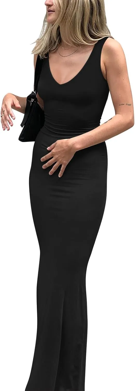 Long Dresses Deep V Neck Sleeveless V Backless Maxi Dress sold by ReoRia product image thumbnail 5