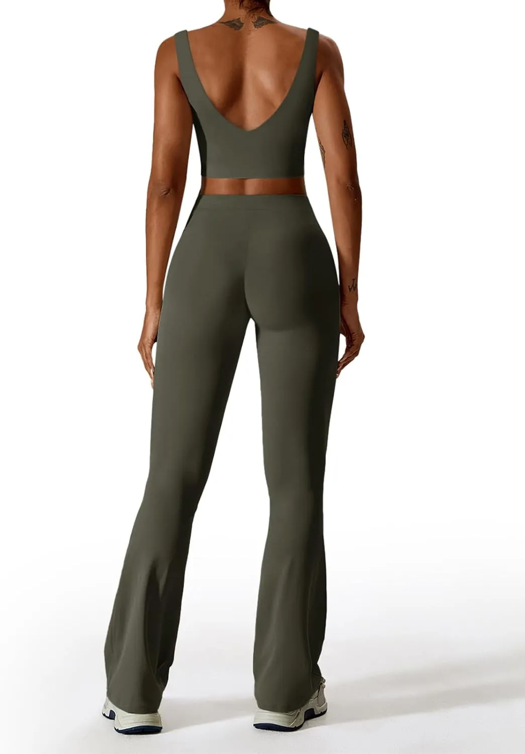 REORIA Womens 2 Piece Workout Sets Athleisure Brethable V Neck Tank Tops Stretchy Flare Pants Matching Sets sold by ReoRia product image thumbnail 4