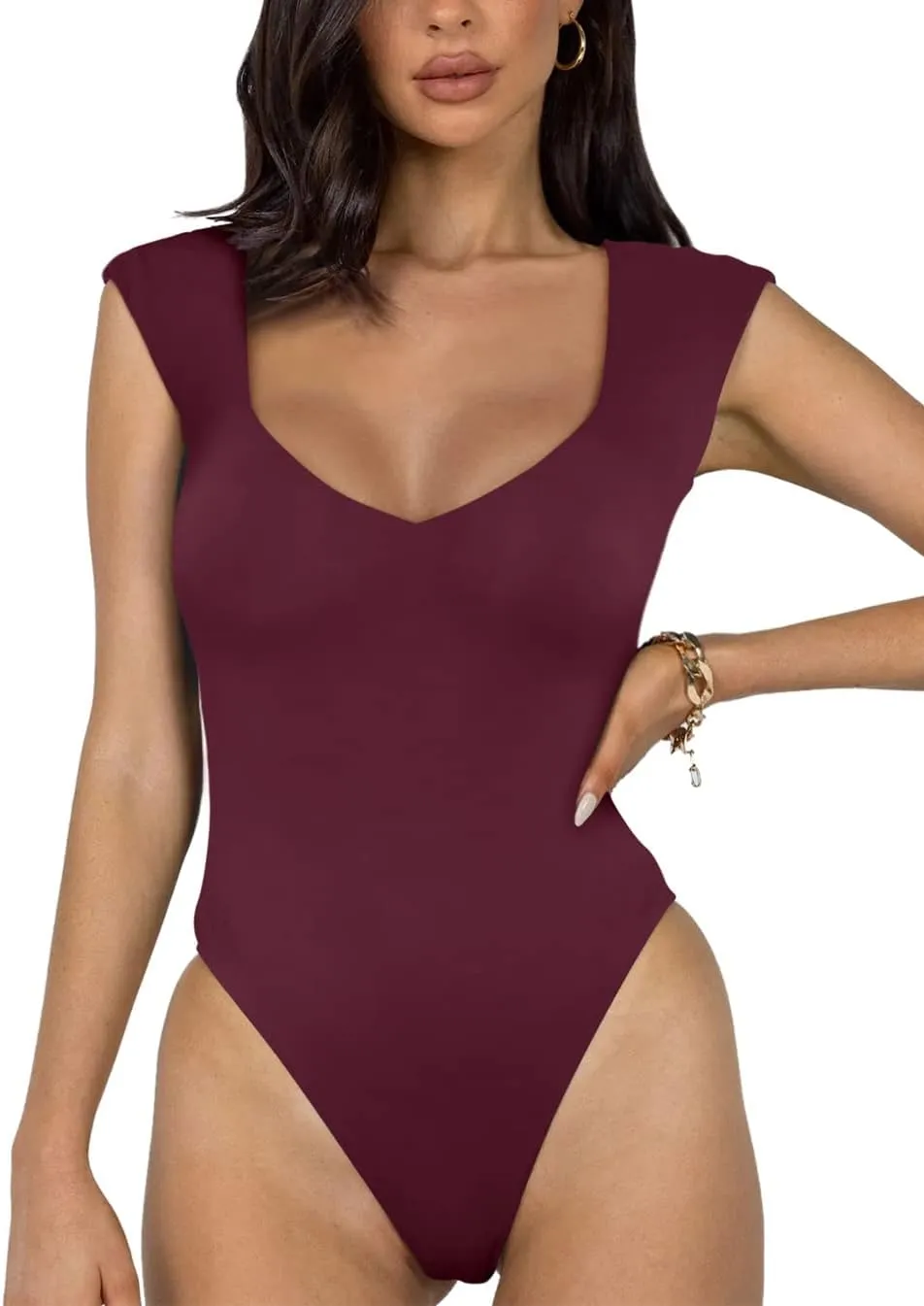 Casual V Neck Slimming Tank Top Bodysuits sold by ReoRia product image thumbnail 2