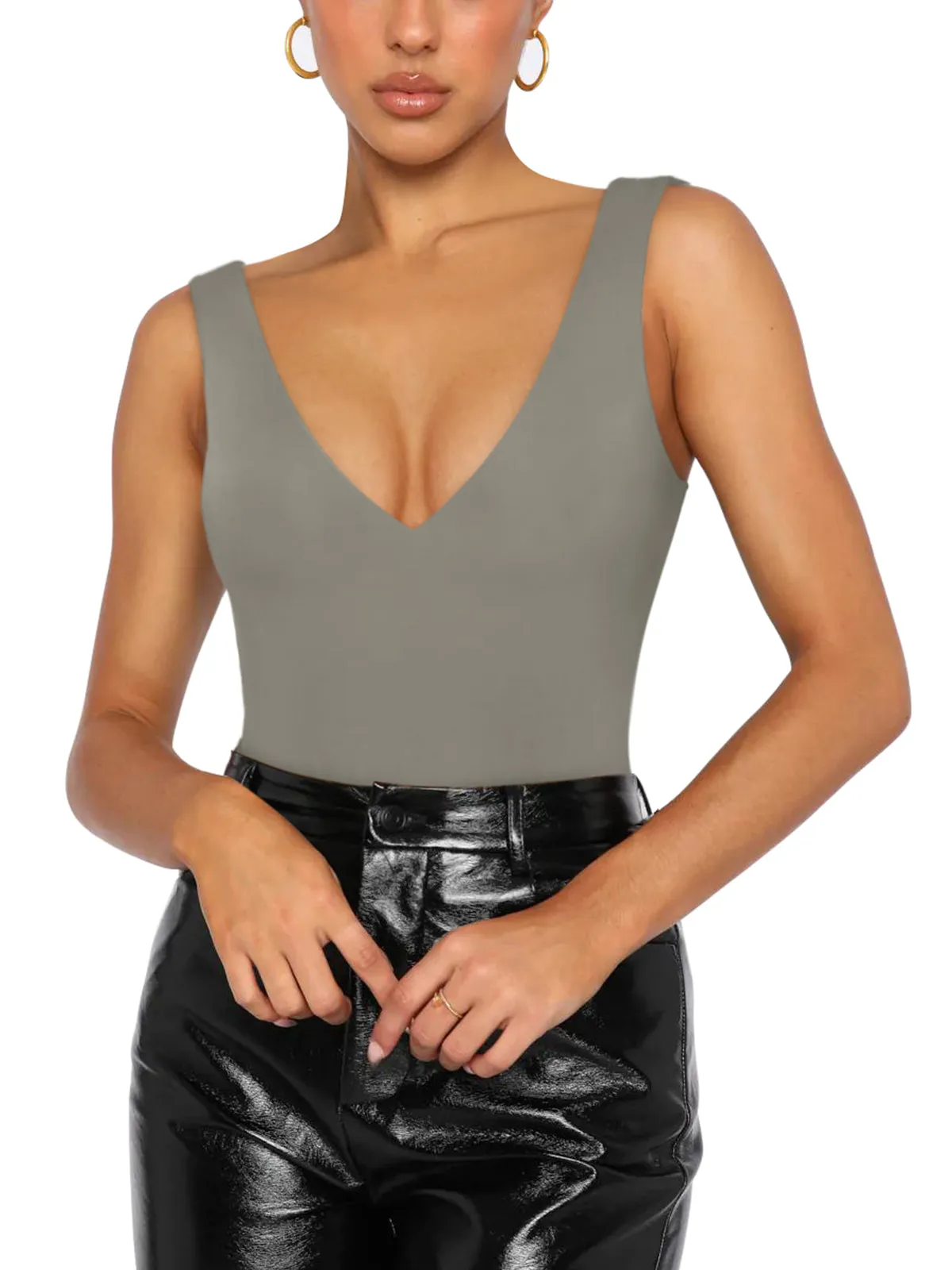 Plunge Deep V Neck Sleeveless V Backless Bodysuits Tops sold by ReoRia product image thumbnail 3