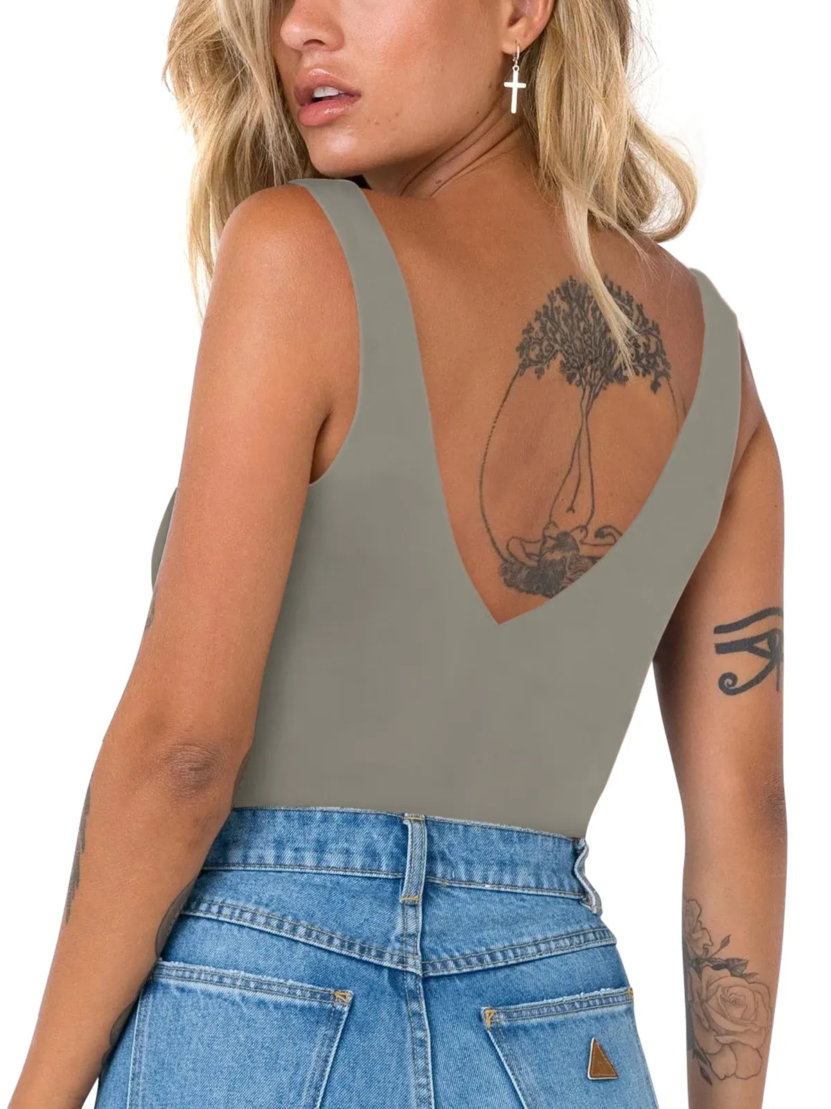 Plunge Deep V Neck Sleeveless V Backless Bodysuits Tops sold by ReoRia product image thumbnail 2