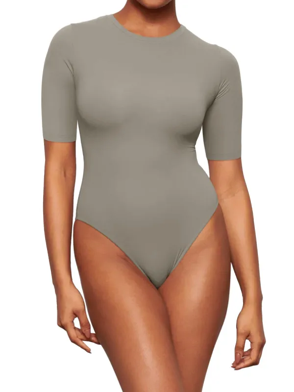 REORIA Womens Fashion Crew Neck Short Sleeve Double Lined T-Shirts Basic Going Out Bodysuit Tops sold by ReoRia