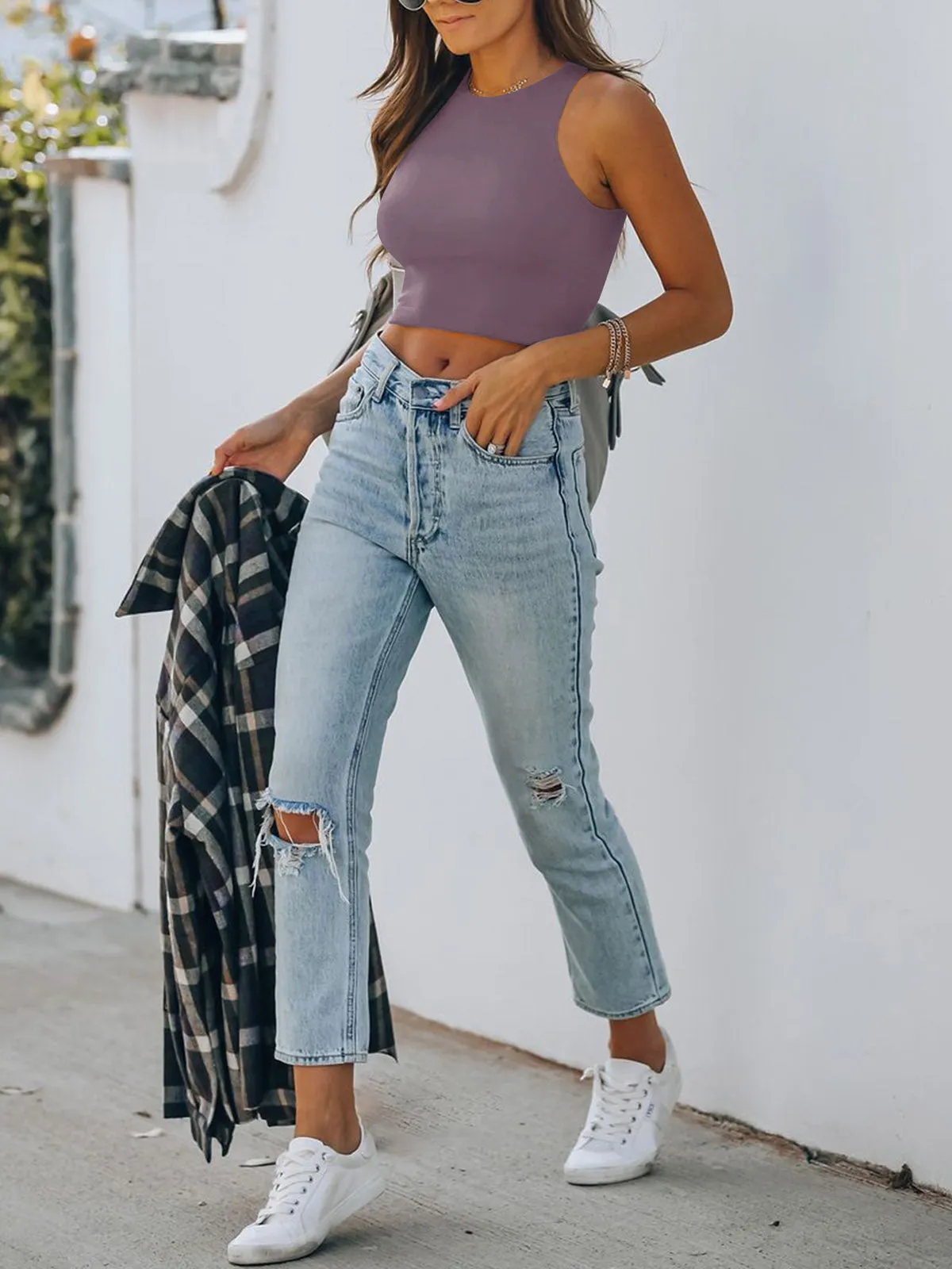 Fashionista’s Dream Crop Top-Grey Purple sold by ReoRia product image thumbnail 4