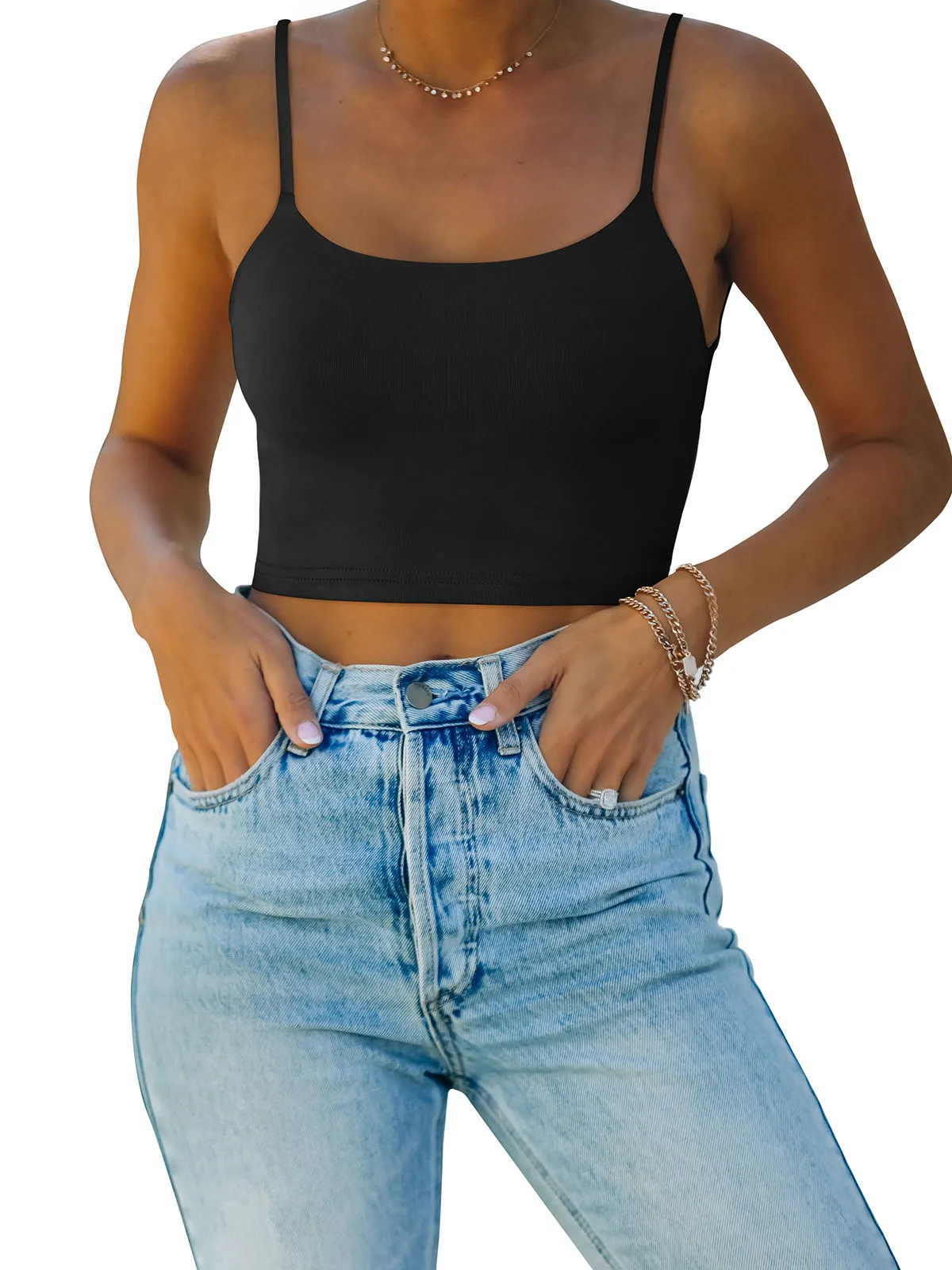 Adjustable Spaghetti Strap Seamless Camisole Crop Tops sold by ReoRia