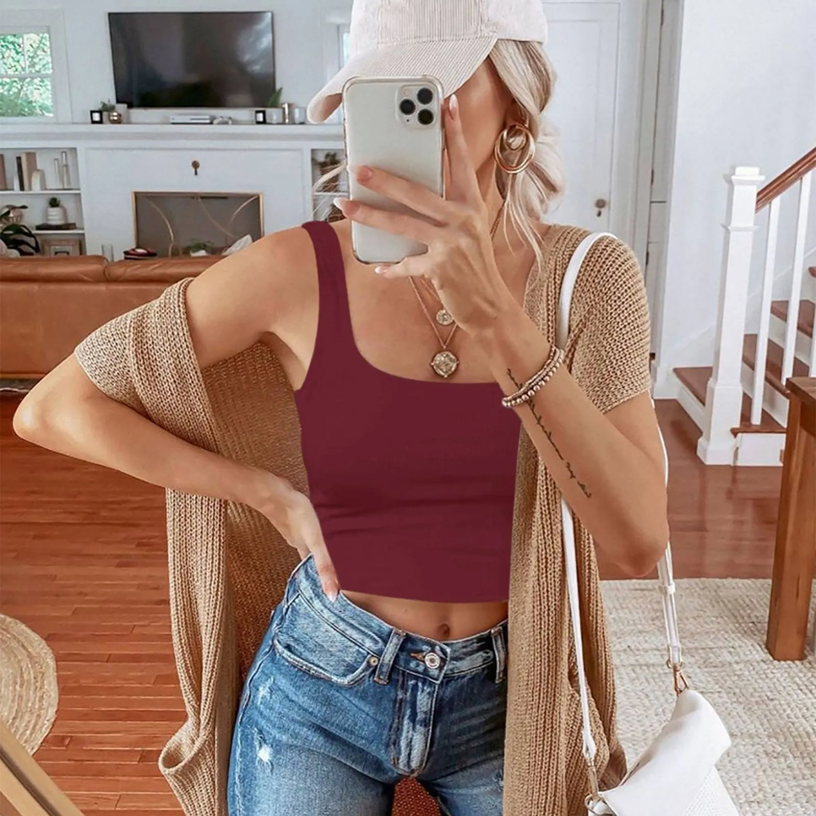 Square Neck Seamless Sleeveless Crop Tops sold by ReoRia product image thumbnail 5