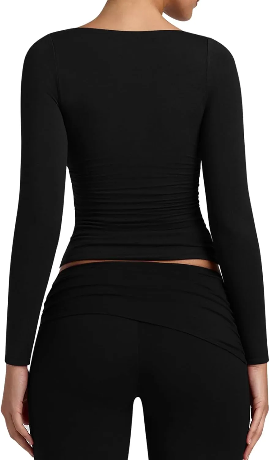 V Neck Long Sleeve Slim Fitted Side Ruched Trendy Y2K Going Out Crop Top sold by ReoRia product image thumbnail 4