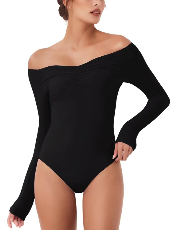 Seductive Off-Shoulder Long Sleeve Bodysuit sold by ReoRia