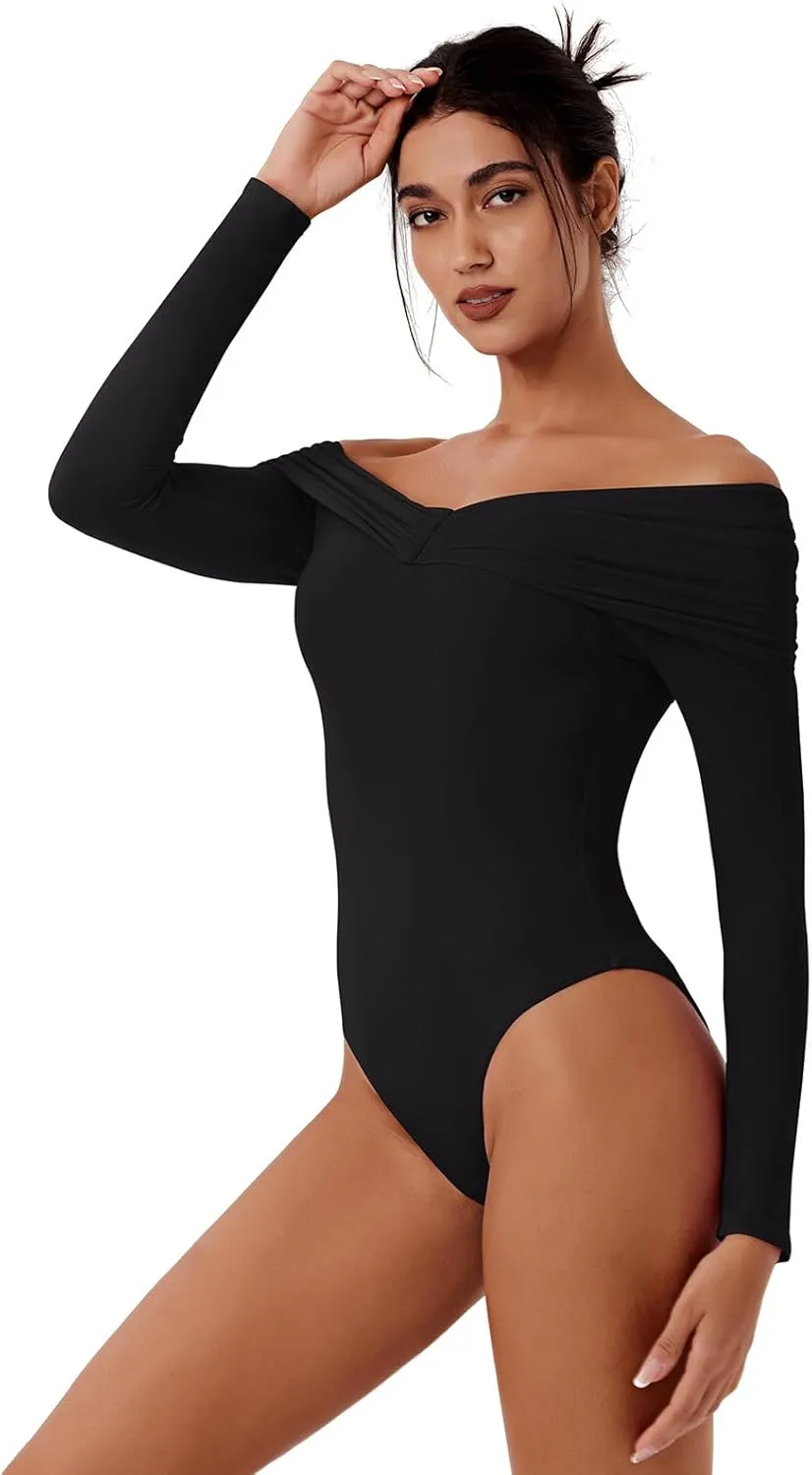 Alluring Asymmetrical Off-Shoulder Ruched Bodysuit sold by ReoRia product image thumbnail 5