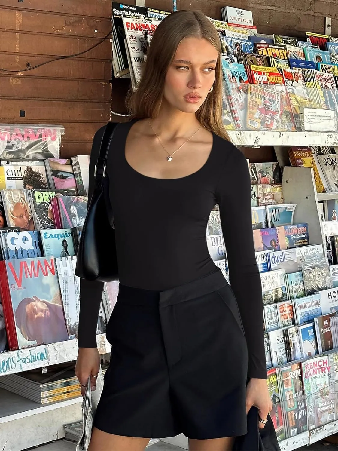 Basic Sexy Scoop Neck Long Sleeve Double Lined Bodysuit sold by ReoRia product image thumbnail 5