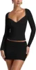 REORIA Women's Sexy V Neck Long Sleeve Slim Fitted Side Ruched Trendy Y2K Going Out T Shirt Crop Top sold by ReoRia