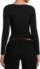 REORIA Women's Sexy V Neck Long Sleeve Slim Fitted Side Ruched Trendy Y2K Going Out T Shirt Crop Top sold by ReoRia