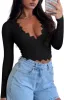 V-Neck Long Sleeve Shirts Trendy Lace Y2K Going Out Crop Top sold by ReoRia